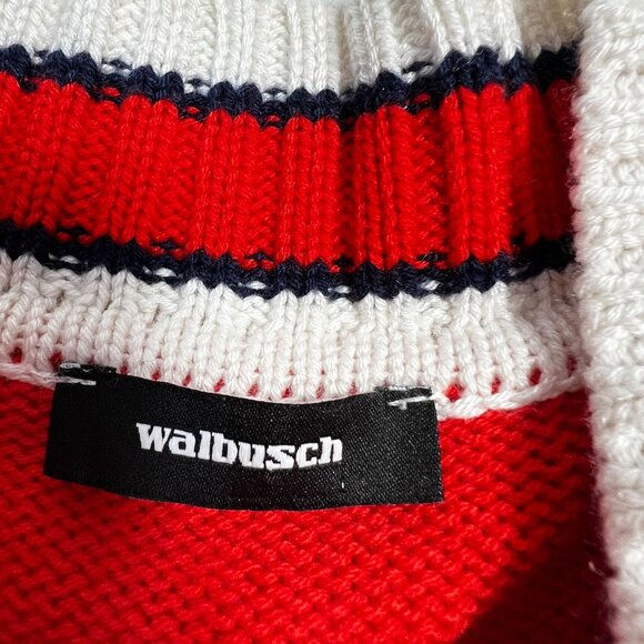 Walbusch Vintage Knit Quilted Puffer Jacket Red Cotton Cashmere Women's US 10 - Picture 7 of 16